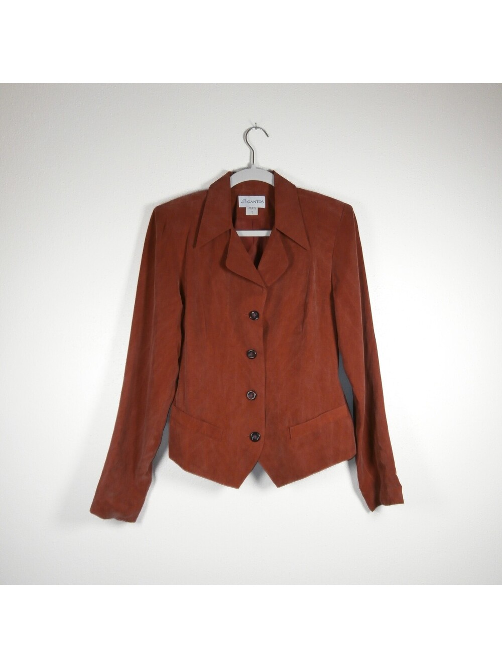 Gantos Vintage Structured Blazer Rust Rayon Belted Peplum Dark Academia 8